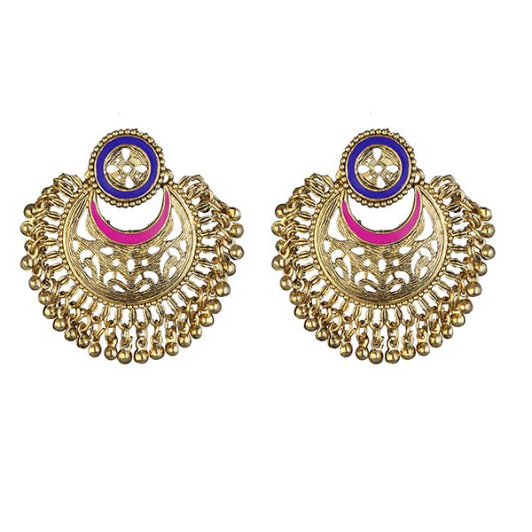 Kriaa Blue And Pink Meenakari Gold Plated Afghani Earrings