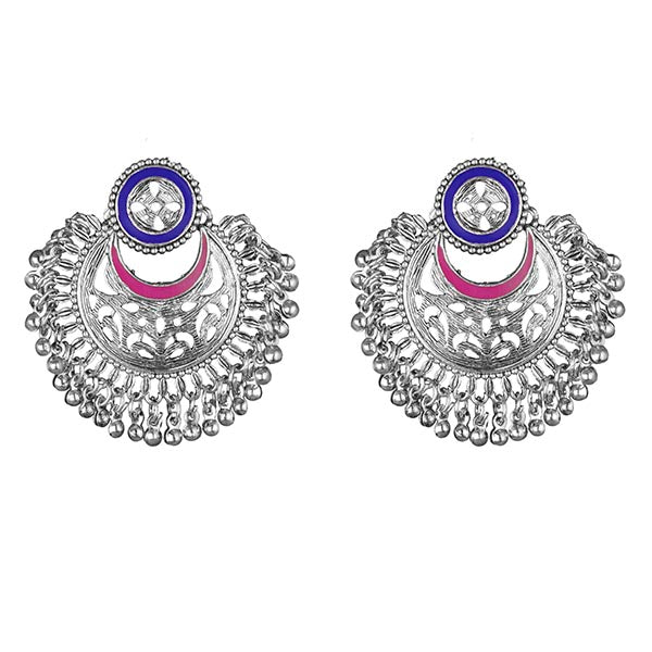 Kriaa Blue And Pink Meenakari Silver Plated Afghani Earrings