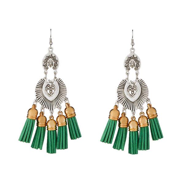 Jeweljunk 2 Tone Plated Green Thread Earrings - 1312302C