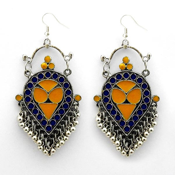 Kriaa Blue And Yellow Meenakari Afghani Earrings