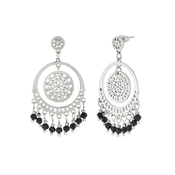 Urthn Black Beads Silver Plated Dangler Earrings