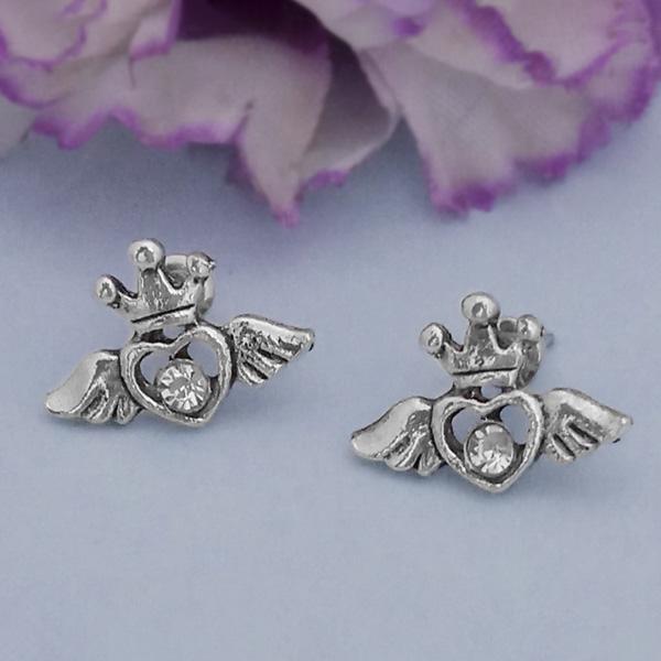 Kriaa Silver Plated White Austrian Stone Stud Earrings - 1312621G