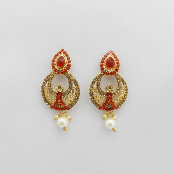 Kriaa Orange Austrian Stone Gold Plated Dangler Earrings