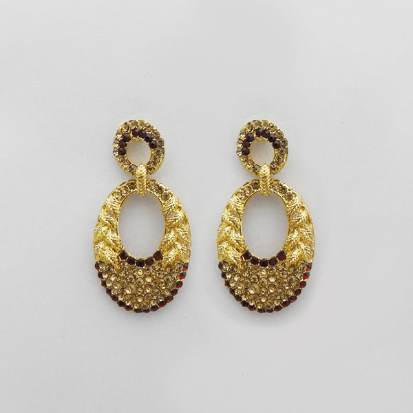 Kriaa Gold Plated Maroon Austrian Stone Dangler Earrings