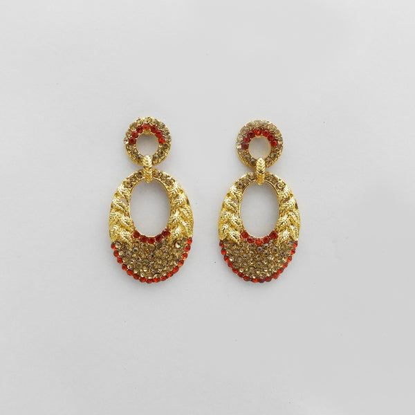 Kriaa Orange Austrian Stone Gold Plated Dangler Earrings
