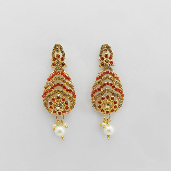 Kriaa Gold Plated Red Austrian Stone Dangler Earrings