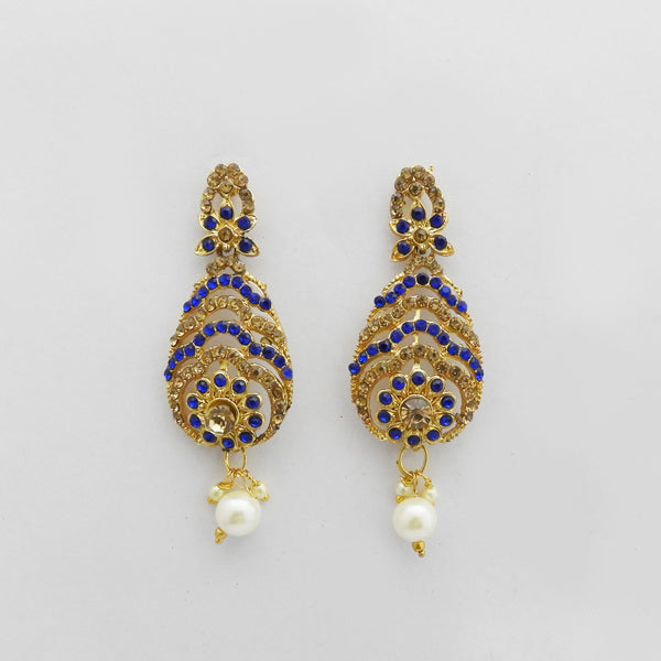 Kriaa Blue Austrian Stone Gold Plated Dangler Earrings