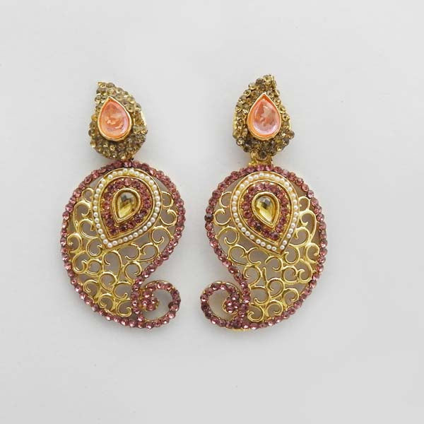 Kriaa Pink Austrian Stone Gold Plated Dangler Earrings