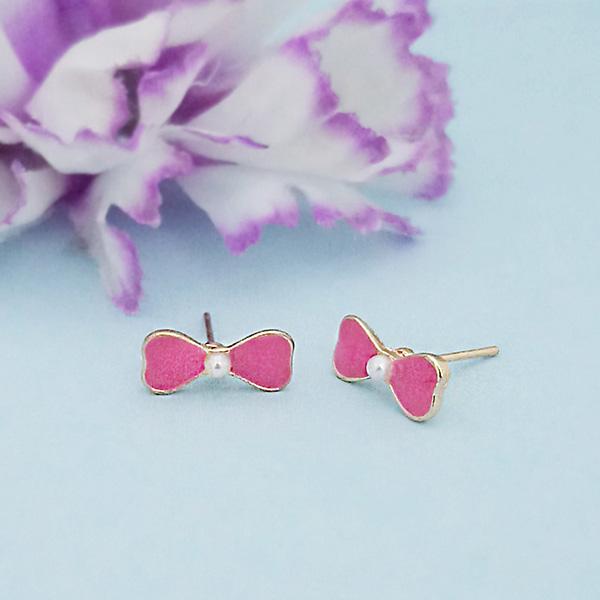 Kriaa Pink Enamel And Pearl Gold Plated Stud Earrings - 1312866B