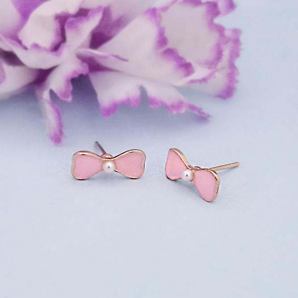 Kriaa Pink Enamel And Pearl Gold Plated Stud Earrings - 1312866E