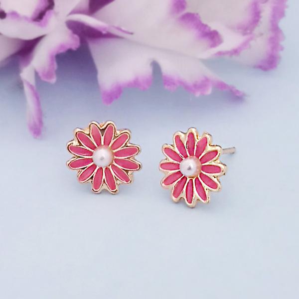 Kriaa Pink Enamel And Pearl Gold Plated Stud Earrings - 1312869E
