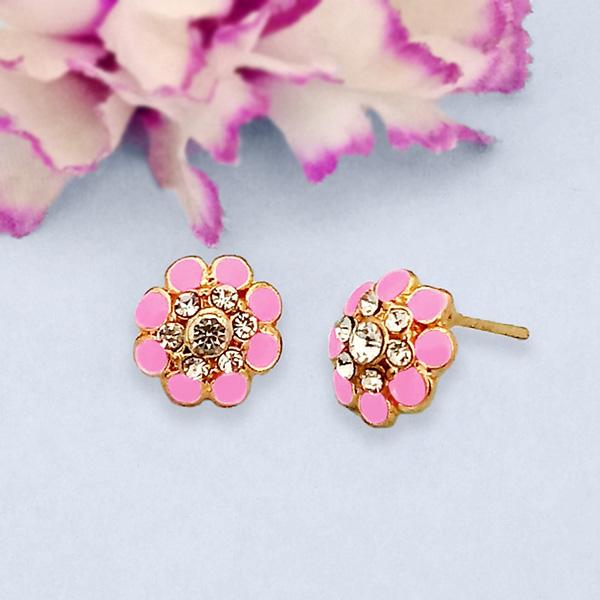 Kriaa Pink Enamel Austrian Stone Gold Plated Stud Earrings - 1312871E