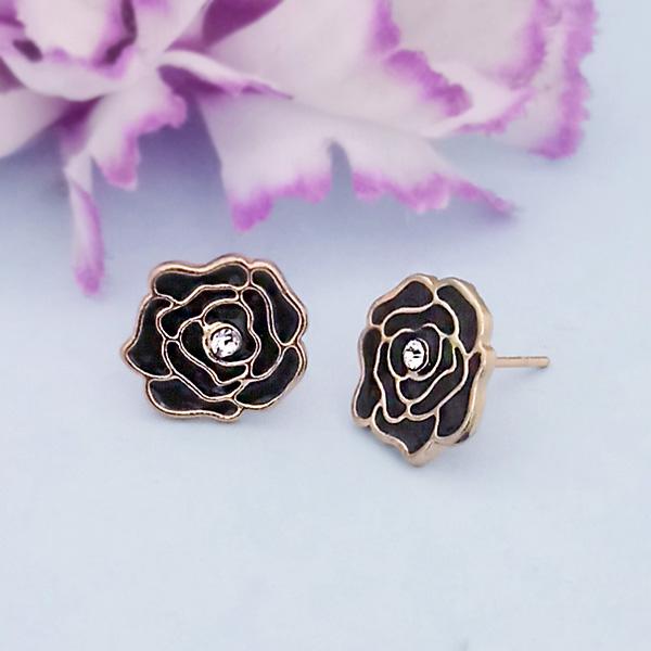 Kriaa Black Enamel Austrian Stone Gold Plated Stud Earrings - 1312872H