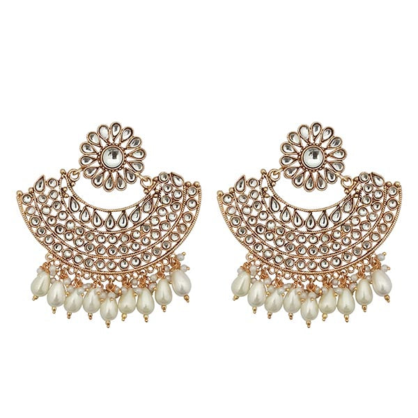Kriaa White Kundan And Pearl Gold Plated Dangler Earrings