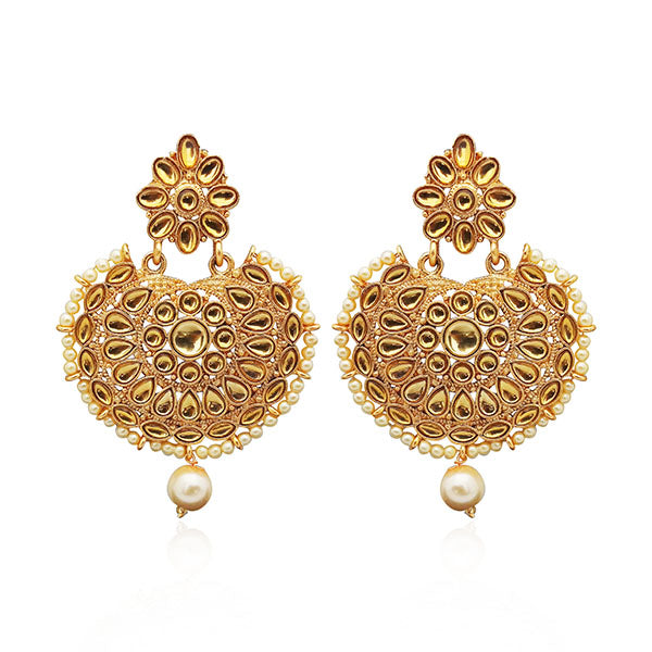 Shreeji Gold Plated Brown Kundan Stone Dangler Earrings