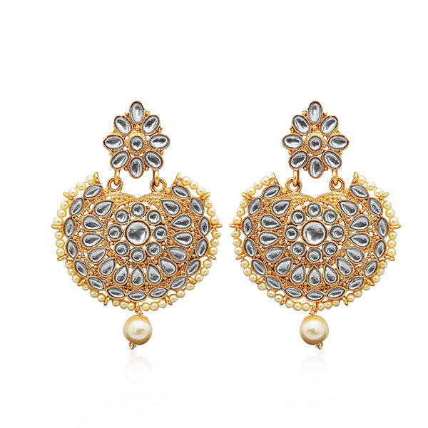 Shreeji White Kundan Stone Gold Plated Dangler Earrings