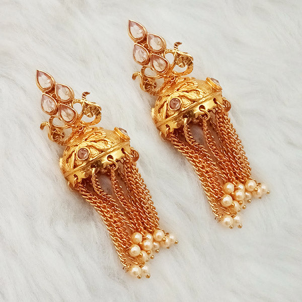 Shreeji AD Stone Gold Plated Pearl Drop Jhumki Earrings
