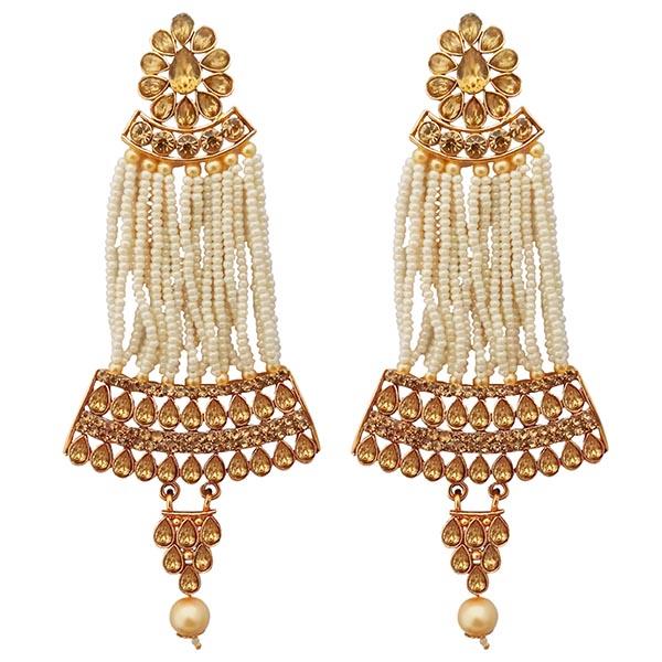 Kriaa Gold Plated Brown Austrian Stone Pearl Dangler Earrings
