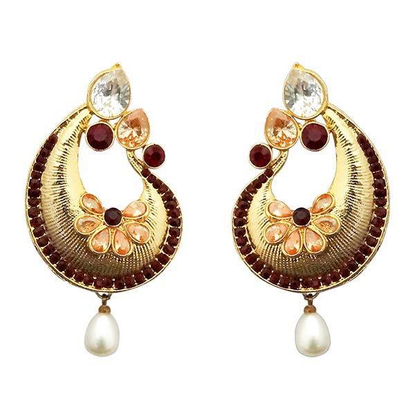 Kriaa Gold Plated Multi AD Stone Pearl Drop Dangler Earrings