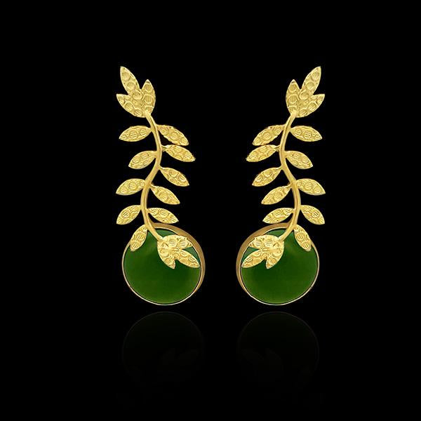 Infinity Resin Stone Gold Plated Leaf Design Dangler Earrings