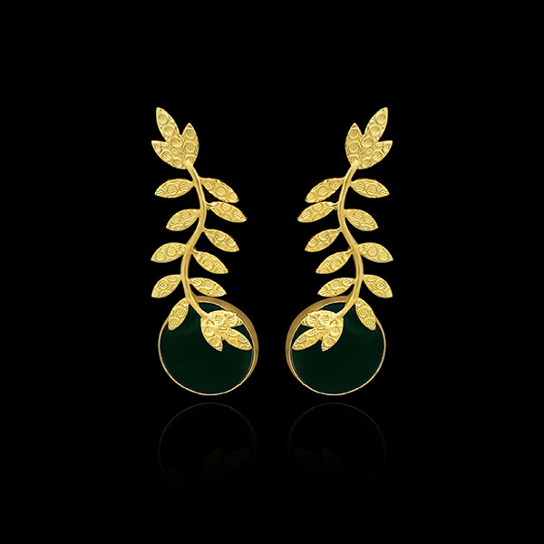 Infinity Gold Plated Resin Stone Leaf Design Dangler Earrings