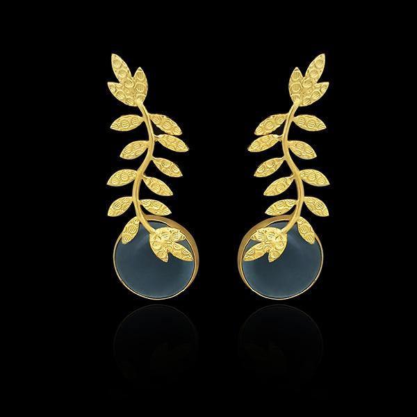 Infinity Resin Stone Leaf Design Gold Plated Dangler Earrings