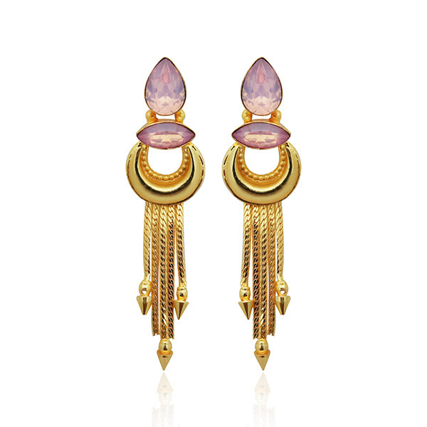 Infinity Pink Crystal Stone Gold Plated Dangler Earrings