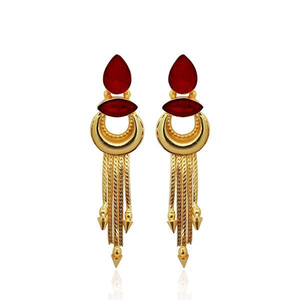 Infinity Maroon Crystal Stone Gold Plated Dangler Earrings