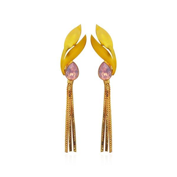 Kriaa Pink Crystal Stone Gold Plated Dangler Earrings