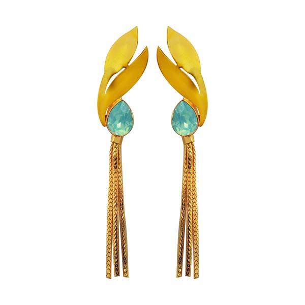 Infinity Blue Crystal Stone Gold Plated Dangler Earrings