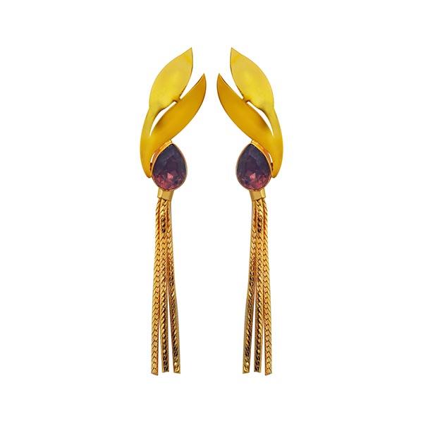 Infinity Purple Crystal Stone Gold Plated Dangler Earrings
