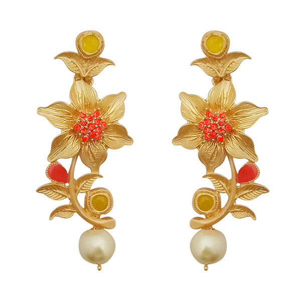 Infinity Red Austrian Stone Gold Plated Floral Dangler Earrings