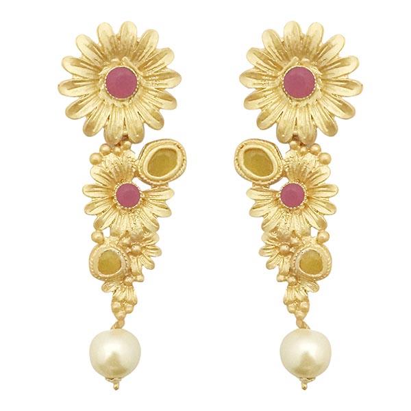 Infinity Pink Pota Stone Gold Plated Floral Dangler Earrings