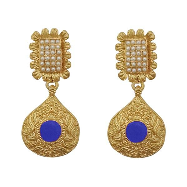 Infinity Blue Pota Stone Gold Plated Pearl Dangler Earrings