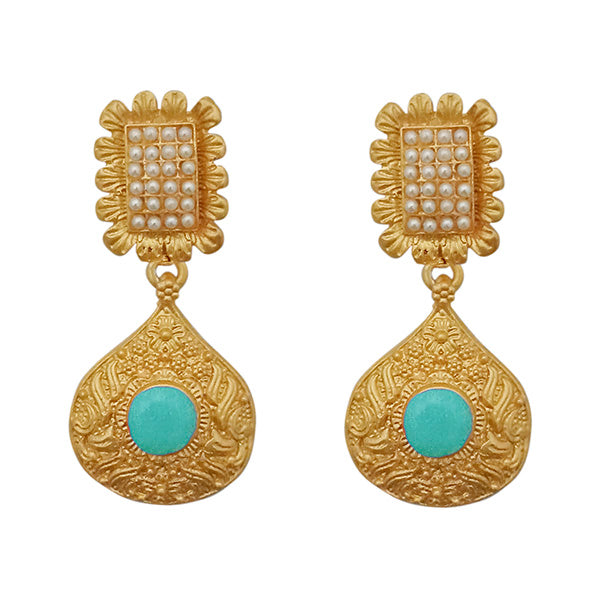 Infinity Blue Pota Stone Gold Plated Pearl Dangler Earrings