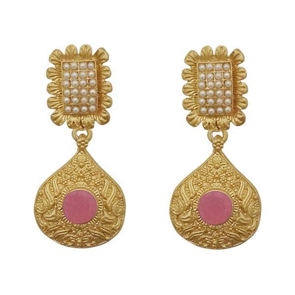 Infinity Pink Pota Stone Gold Plated Pearl Dangler Earrings