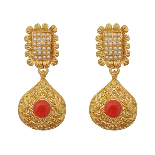 Infinity Red Pota Stone Gold Plated Pearl Dangler Earrings