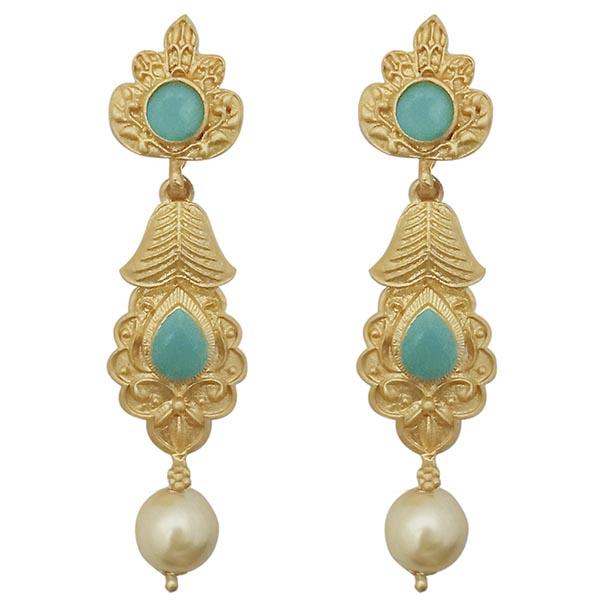 Infinity Blue Pota Stone Gold Plated Pearl Drop Dangler Earrings