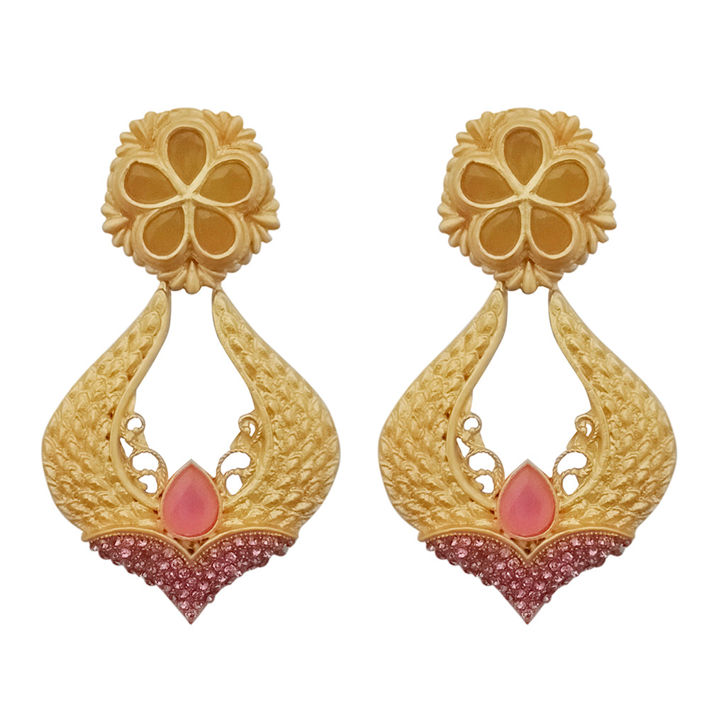 Infinity Pink Pota Stone Gold Plated Dangler Earrings