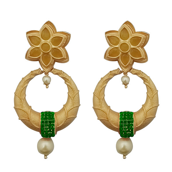 Infinity Green Austrian Stone Pearl Drop Gold Plated Dangler Earrings
