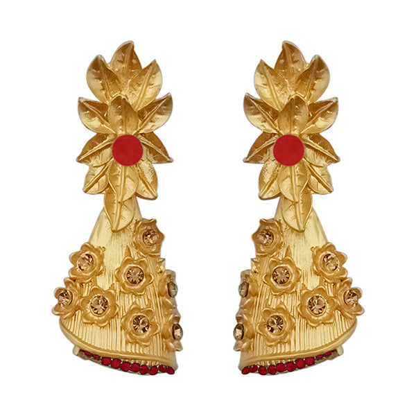 Infinity Maroon Austrian Stone Pearl Drop Gold Plated Dangler Earrings