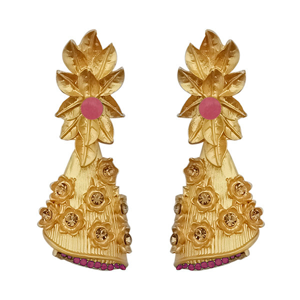 Infinity Pink Austrian Stone Pearl Drop Gold Plated Dangler Earrings