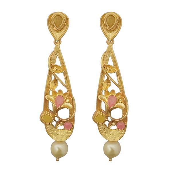 Infinity Pink Austrian Stone Pearl Drop Gold Plated Dangler Earrings