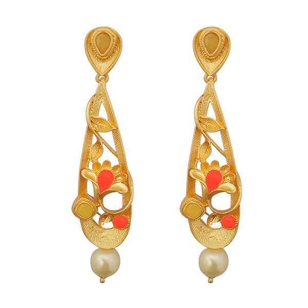 Infinity Orange Austrian Stone Pearl Drop Gold Plated Dangler Earrings