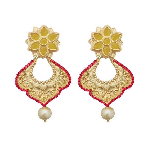 Infinity Red Austrian Stone Pearl Drop Gold Plated Dangler Earrings