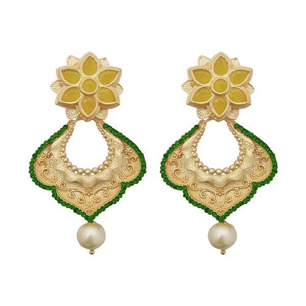 Infinity Green Austrian Stone Pearl Gold Plated Dangler Earrings