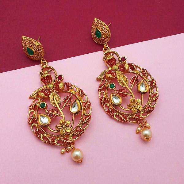 Nikita Arts Gold Plated Stone And Maroon Meenakari Copper Matte Dangler Earrings