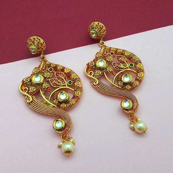 Nikita Arts Gold Plated Stone And Maroon Meenakari Copper Matte Dangler Earrings