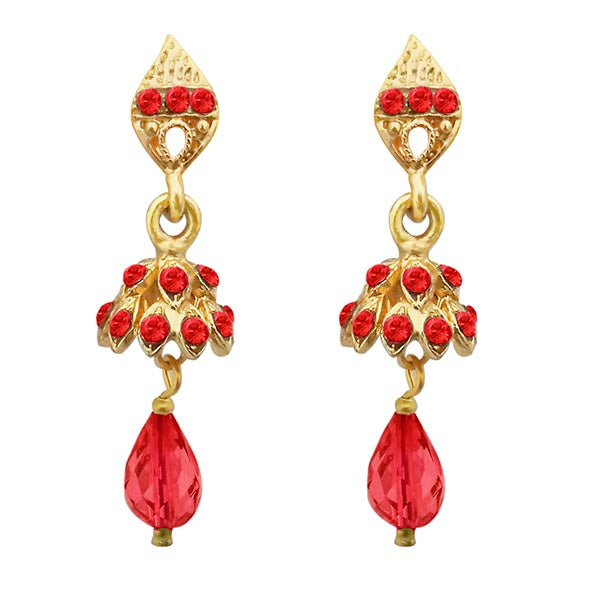 Kriaa Gold Plated Red Austrian Stone Jhumki Earrings