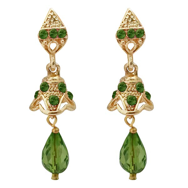 Kriaa Gold Plated Green Austrian Stone Jhumki Earrings